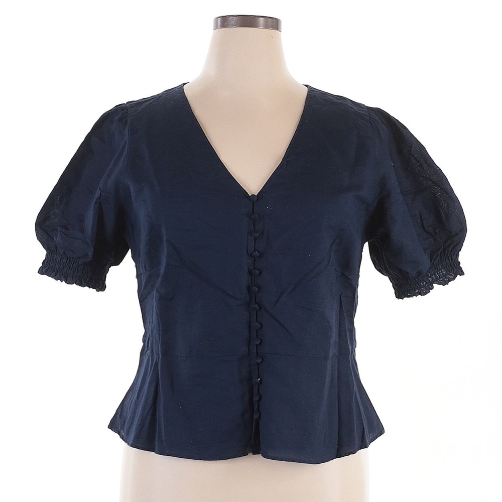 Banana Republic Navy Puff Sleeve Button Front Blouse
